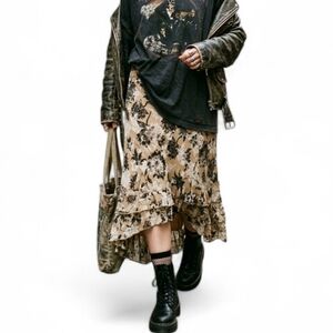 ​Style & Co Petite Tan Floral Asymmetrical Midi Skirt Y2K Whimsygoth 10P